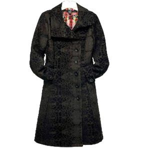 DESIGUAL Black/Brown Brocade  Asymmetric Coat Size 36